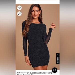 NWT Lulus Gift of Love Black and Silver Backless Long Sleeve Bodycon Dress